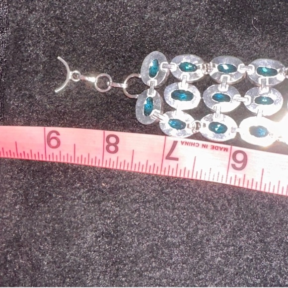 Sparkly 3-tiered Blue Topaz Cluster Statement Cuff Bracelet - Picture 10 of 11